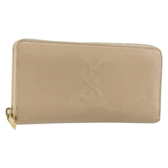 SAINT LAURENT Long Wallet Leather Beige Gold Auth a - Picture 1 of 16